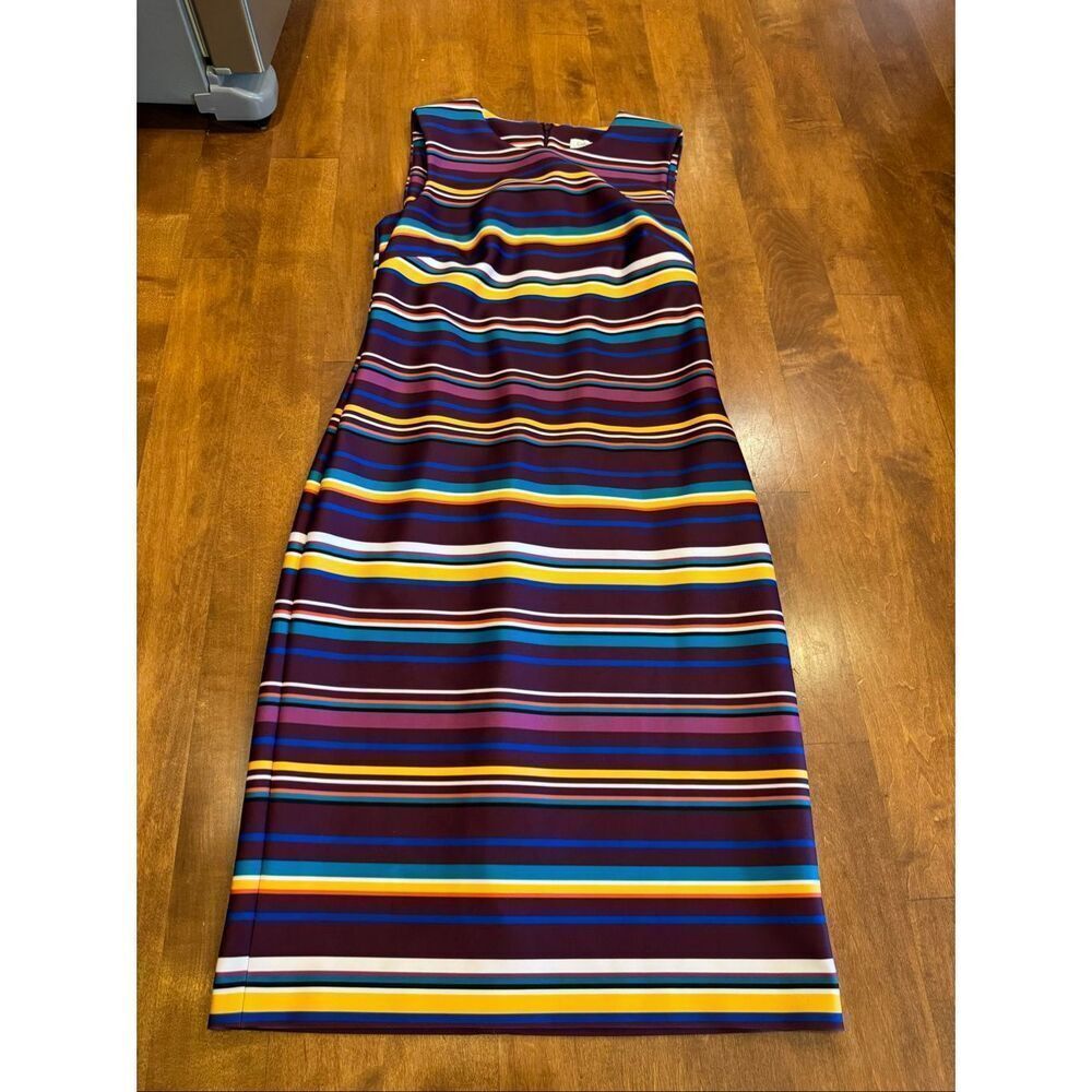 Calvin Klein Striped Midi Dress Size 8 Sleeveless Stretch Sheath Colorful Work C